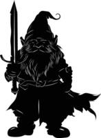 AI generated Silhouette dwarf mythical race from game with sword black color only vector