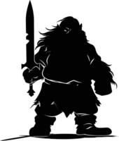 AI generated Silhouette dwarf mythical race from game with sword black color only vector