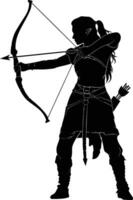 AI generated Silhouette elf or elves mythical race from game archer holding a bow black color only vector