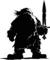 AI generated Silhouette dwarf mythical race from game with sword black color only vector