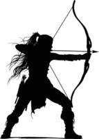 AI generated Silhouette elf or elves mythical race from game archer holding a bow black color only vector