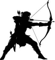 AI generated Silhouette elf or elves mythical race from game archer holding a bow black color only vector