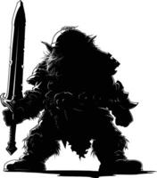 AI generated Silhouette dwarf mythical race from game with sword black color only vector