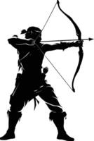 AI generated Silhouette elf or elves mythical race from game archer holding a bow black color only vector