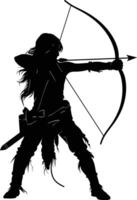 AI generated Silhouette elf or elves mythical race from game archer holding a bow black color only vector