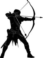 AI generated Silhouette elf or elves mythical race from game archer holding a bow black color only vector