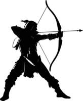 AI generated Silhouette elf or elves mythical race from game archer holding a bow black color only vector