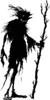 AI generated Silhouette goblin mythical race from game mage wit staff black color only vector