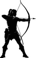 AI generated Silhouette elf or elves mythical race from game archer holding a bow black color only vector