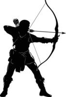 AI generated Silhouette elf or elves mythical race from game archer holding a bow black color only vector