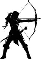 AI generated Silhouette elf or elves mythical race from game archer holding a bow black color only vector