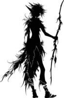 AI generated Silhouette elf or elves mythical race from game black color only vector