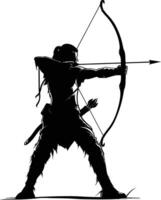 AI generated Silhouette elf or elves mythical race from game archer holding a bow black color only vector