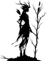 AI generated Silhouette elf or elves mythical race from game black color only vector