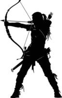 AI generated Silhouette elf or elves mythical race from game archer holding a bow black color only vector