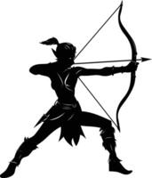 AI generated Silhouette elf or elves mythical race from game archer holding a bow black color only vector