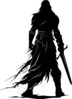 AI generated Silhouette elf or elves mythical race from game warrior hold sword black color only vector