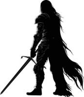 AI generated Silhouette elf or elves mythical race from game warrior hold sword black color only vector