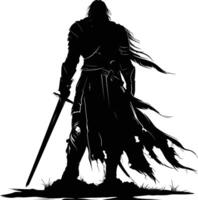 AI generated Silhouette elf or elves mythical race from game warrior hold sword black color only vector