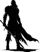 AI generated Silhouette elf or elves mythical race from game warrior hold sword black color only vector