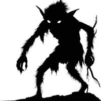 AI generated Silhouette goblin mythical race from game black color only vector