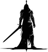 AI generated Silhouette elf or elves mythical race from game warrior hold sword black color only vector