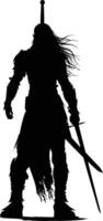 AI generated Silhouette elf or elves mythical race from game warrior hold sword black color only vector