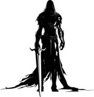 AI generated Silhouette elf or elves mythical race from game warrior hold sword black color only vector