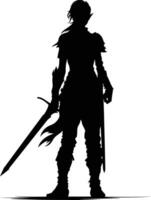 AI generated Silhouette elf or elves mythical race from game warrior hold sword black color only vector