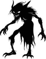 AI generated Silhouette goblin mythical race from game black color only vector