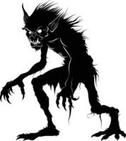 AI generated Silhouette goblin mythical race from game black color only vector