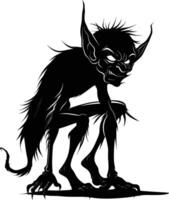 AI generated Silhouette goblin mythical race from game black color only vector