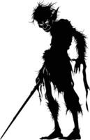 AI generated Silhouette goblin mythical race from game black color only vector