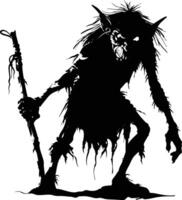 AI generated Silhouette goblin mythical race from game black color only vector