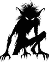 AI generated Silhouette goblin mythical race from game black color only vector