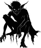 AI generated Silhouette goblin mythical race from game black color only vector