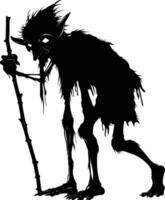 AI generated Silhouette goblin mythical race from game black color only vector