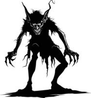 AI generated Silhouette goblin mythical race from game black color only vector