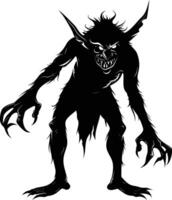 AI generated Silhouette goblin mythical race from game black color only vector