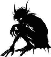 AI generated Silhouette goblin mythical race from game black color only vector