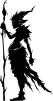 AI generated Silhouette goblin mythical race from game mage wit staff black color only vector