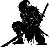 AI generated Silhouette goblin mythical race from game warrior with sword black color only vector