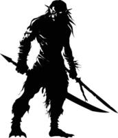 AI generated Silhouette goblin mythical race from game warrior with sword black color only vector