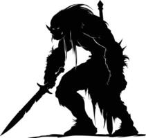 AI generated Silhouette goblin mythical race from game warrior with sword black color only vector