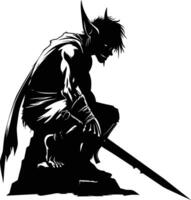 AI generated Silhouette goblin mythical race from game warrior with sword black color only vector