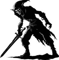 AI generated Silhouette goblin mythical race from game warrior with sword black color only vector