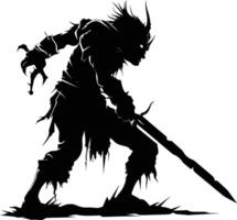 AI generated Silhouette goblin mythical race from game warrior with sword black color only vector