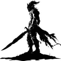 AI generated Silhouette goblin mythical race from game warrior with sword black color only vector