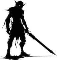 AI generated Silhouette goblin mythical race from game warrior with sword black color only vector