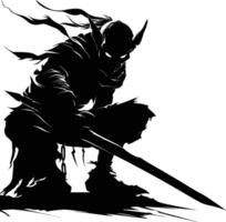 AI generated Silhouette goblin mythical race from game warrior with sword black color only vector